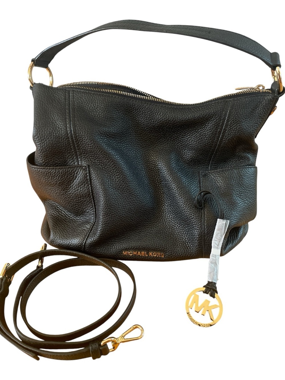 Michael Kors Bedford Convertible Hobo Bag Black Pebbled Leather Crossbody